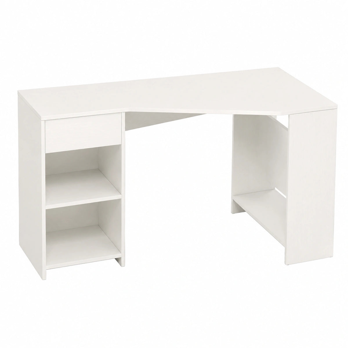 Scrivania Angolare Salvaspazio L a Forma di L in Legno Bianco, 120 cm, con Cassetto e 4 Ripiani, Porta PC, per Ufficio e Studio Moderno, Capacità Massima 145 kg