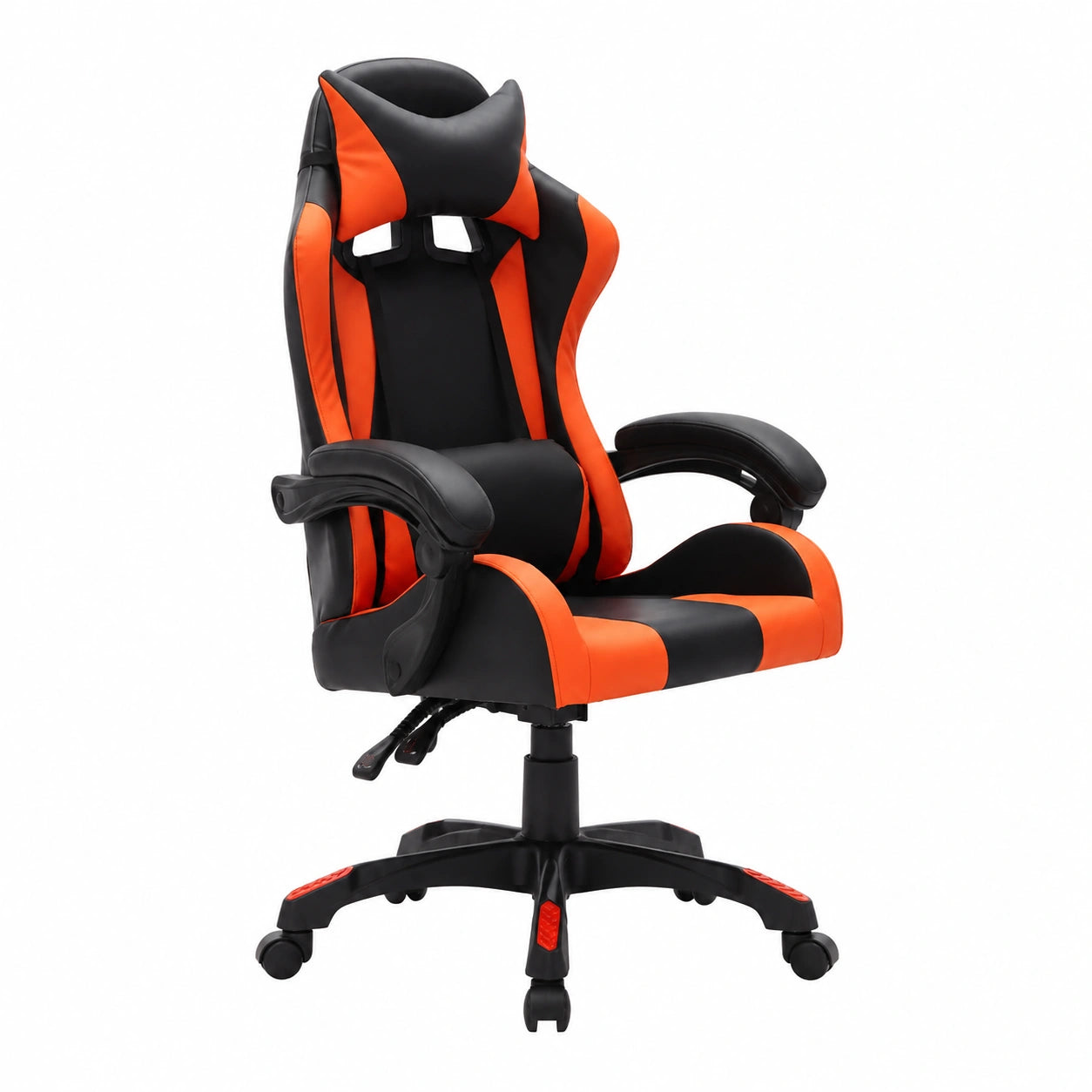 Poltrona da gaming ergonomica arancione e nera con LED RGB, ecopelle, regolabile e girevole