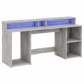 Scrivania con LED Grigio Sonoma 200x55x91cm, Mobile Multifunzionale Salvaspazio