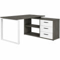 Scrivania Angolare con 3 Cassetti e Libreria, Rovere Sonoma e Bianco Laccato
