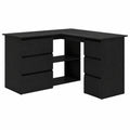 Scrivania angolare in rovere nero a L con 4 cassetti, 145 x 100 x 76 cm, per casa e ufficio, stile moderno