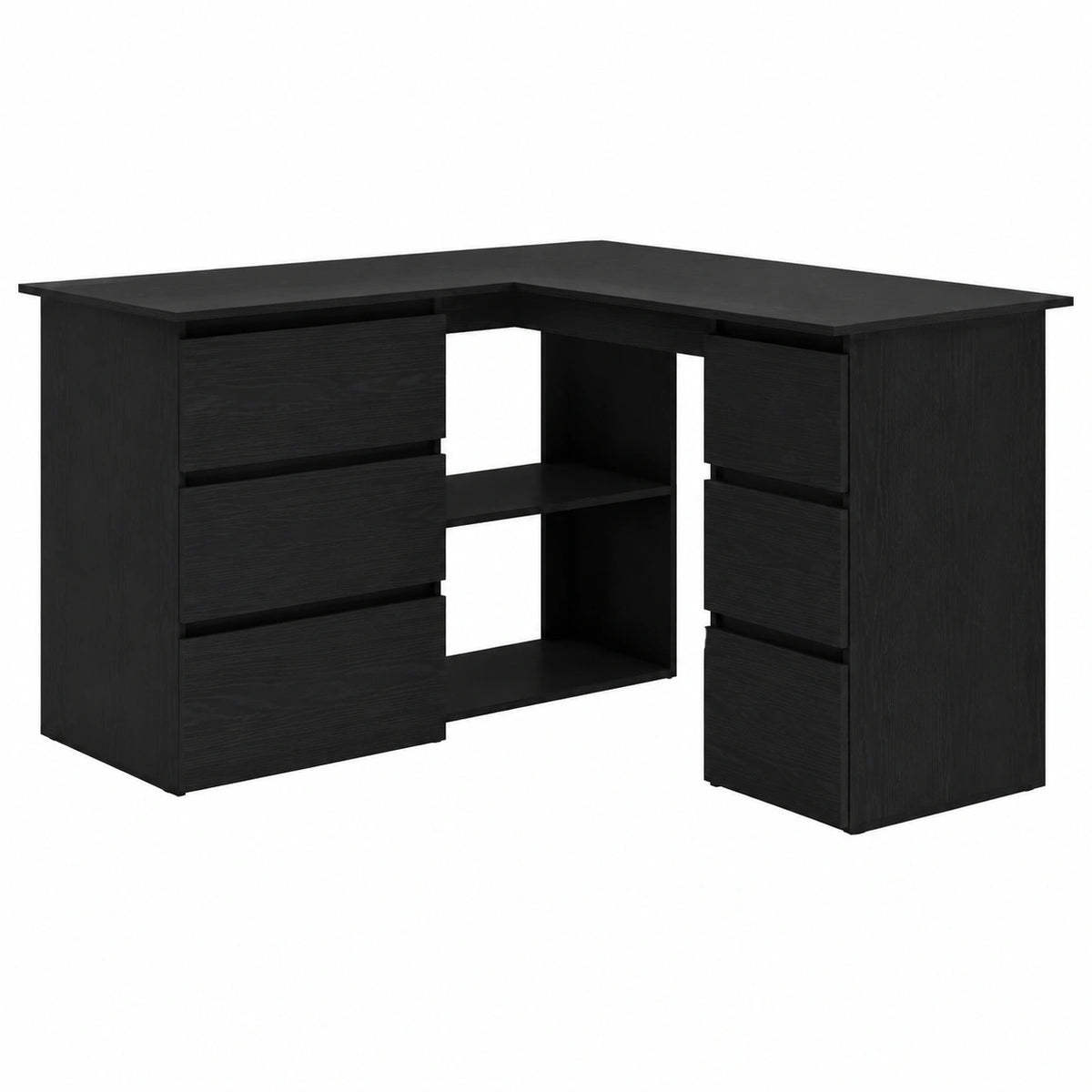 Scrivania angolare in rovere nero a L con 4 cassetti, 145 x 100 x 76 cm, per casa e ufficio, stile moderno