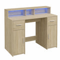 Scrivania Multifunzionale con Luci LED Rovere Sonoma 120x55x91cm, Design Salvaspazio per Casa e Ufficio