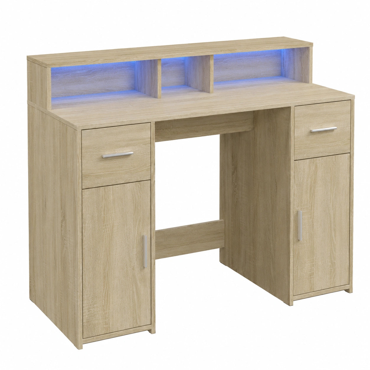 Scrivania Multifunzionale con Luci LED Rovere Sonoma 120x55x91cm, Design Salvaspazio per Casa e Ufficio