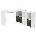 Scrivania Angolare Reversibile con Portacassetti e Scomparti, Legno Bianco 66,5x136x74 cm