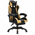 Poltrona gaming ergonomica con luci LED RGB, in similpelle dorata e nera, regolabile, con poggiapiedi e supporto lombare