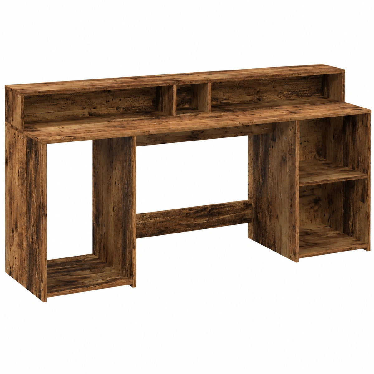 Scrivania Gaming con LED e Ripiani in Legno Antico 200x55x91 cm