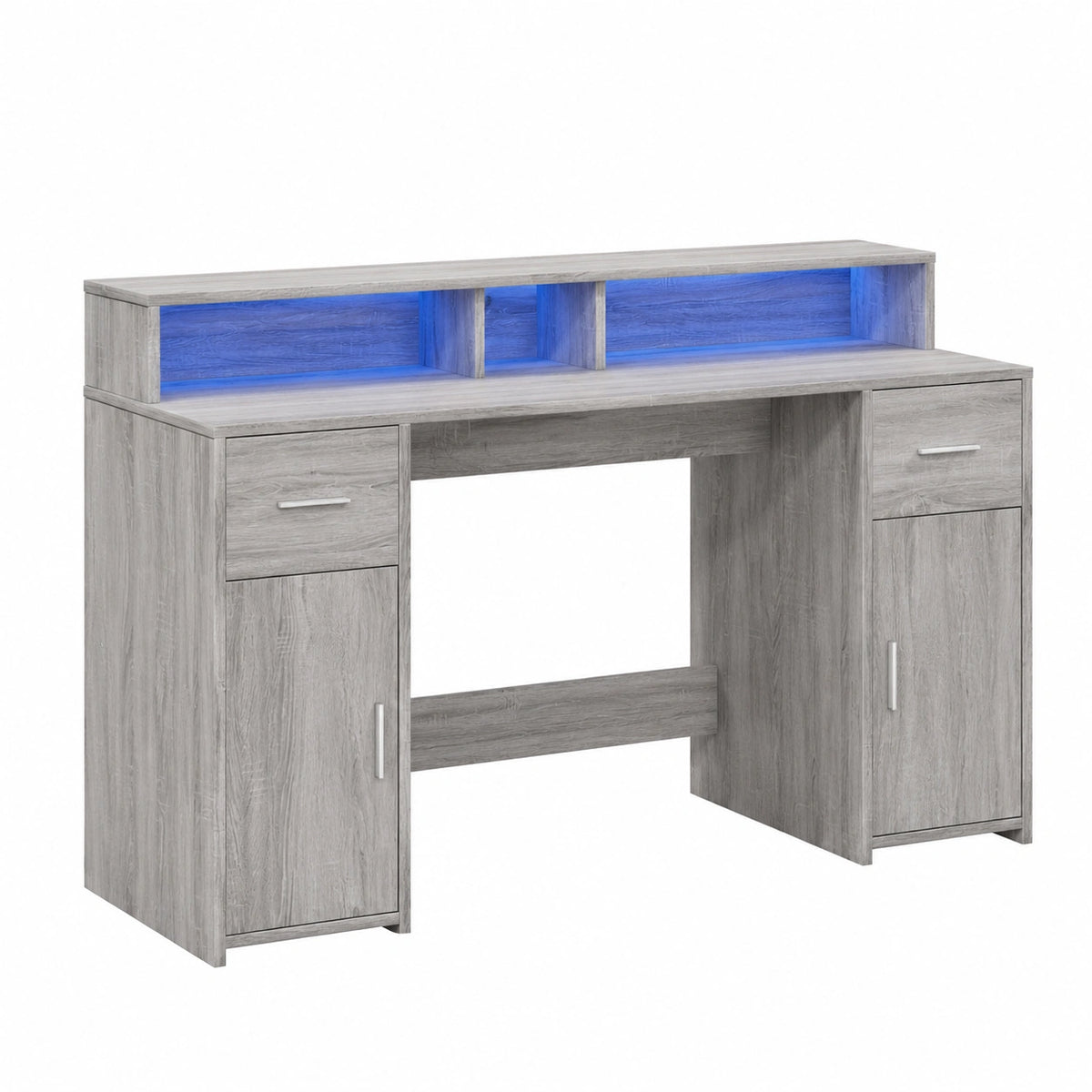 Scrivania Multifunzionale con LED, Grigio Sonoma 140x55x91cm