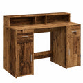 Scrivania Multifunzione con LED, Legno Antico, 120x55x91 cm, per Ufficio e Gaming