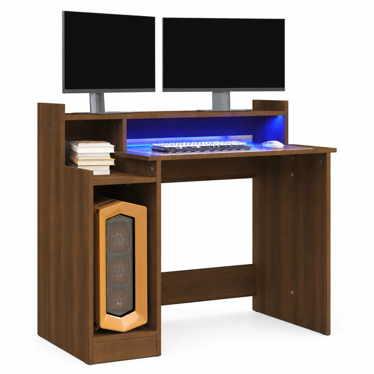 Scrivania Moderna in Rovere con LED per Casa e Ufficio, 97x45x90cm, Design Ergonomico e Spazioso per Computer