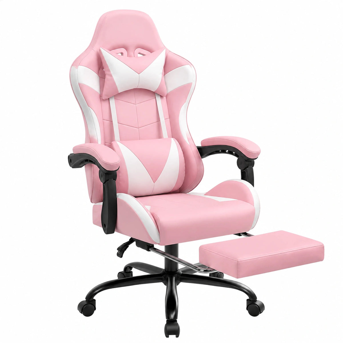 Poltrona Gaming Ergonomica con Massaggio e LED, Schienale Inclinabile 90-150°, Supporto Lombare e Poggiatesta, Rivestimento in Similpelle Rosa
