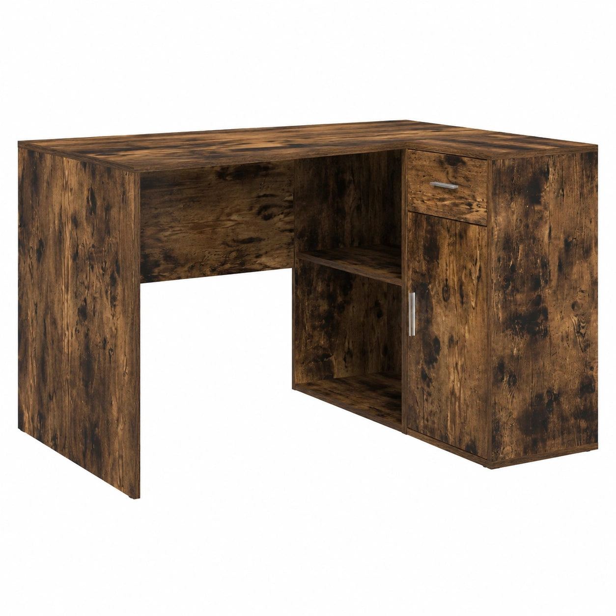 Scrivania ad angolo moderna in rovere affumicato con cassetto e porta, 102x88x75 cm, perfetta per casa e ufficio