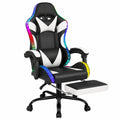 Sedia da Gaming Ergonomica con Massaggio e LED, Schienale Regolabile 90-150°, Altezza e Supporto Lombare Regolabili, Similpelle Bianca