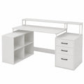 Scrivania Angolare Gaming con Ricarica e Cassetti, 166x90 cm, per Ufficio e Camera da Letto, Bianco
