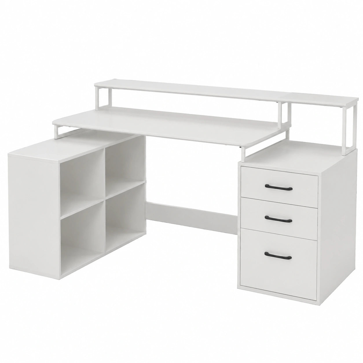 Scrivania Angolare Gaming con Ricarica e Cassetti, 166x90 cm, per Ufficio e Camera da Letto, Bianco