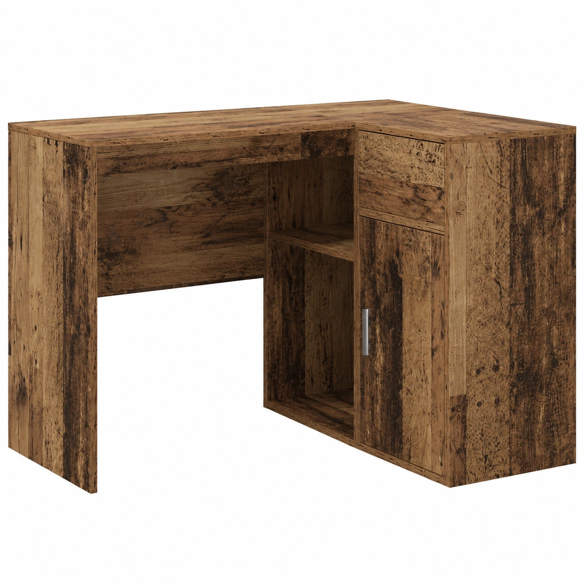 Scrivania Angolare in Legno con Cassetto e Ripiani 102x88x75 cm, Design Moderno per Ufficio Casa