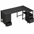 Scrivania Angolare Coleshome con Cassetti in Tessuto, 140x80cm, Reversibile e Dotata di Porta USB e Presa Elettrica, Colore Nero