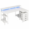 Scrivania Gaming Angolare 140x80cm con LED, Cassetti e USB, Bianco