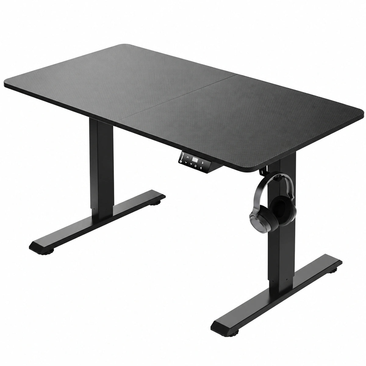 Scrivania Elettrica Regolabile con Supporto Cuffie e Portabicchieri, 110x60 cm, Design in Carbonio